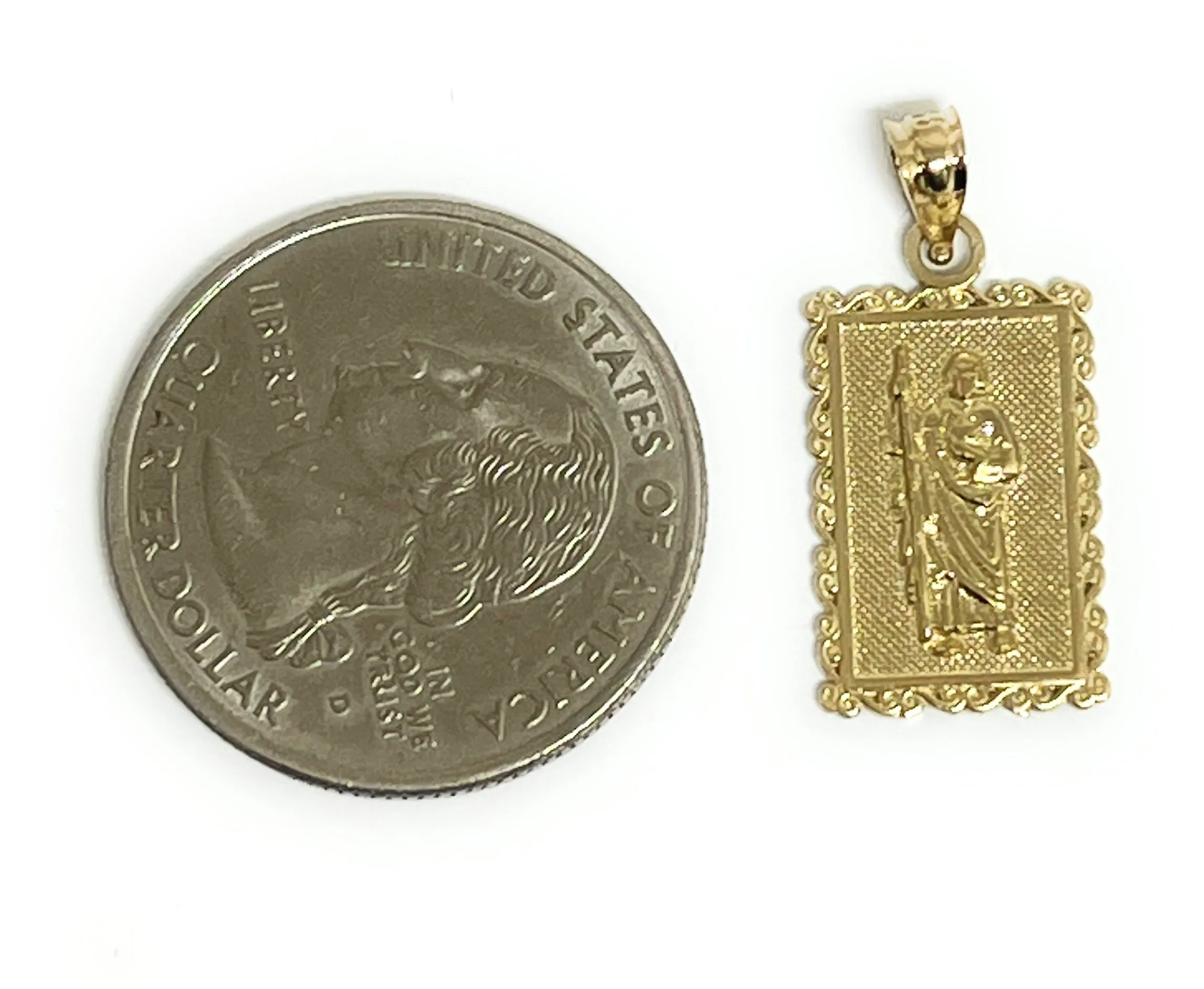 14k Solid Gold Yellow Classic Saan Judas Saint Jude Square Pendants with Figaro Chains (SM, MED)