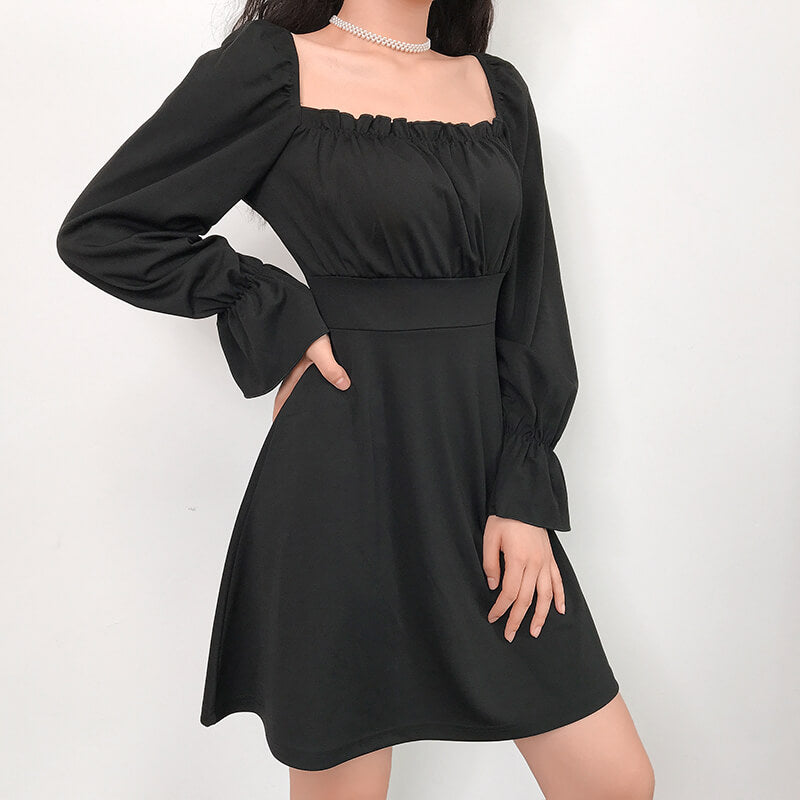 3 colors chic retro bubble sleeve dress BY21162