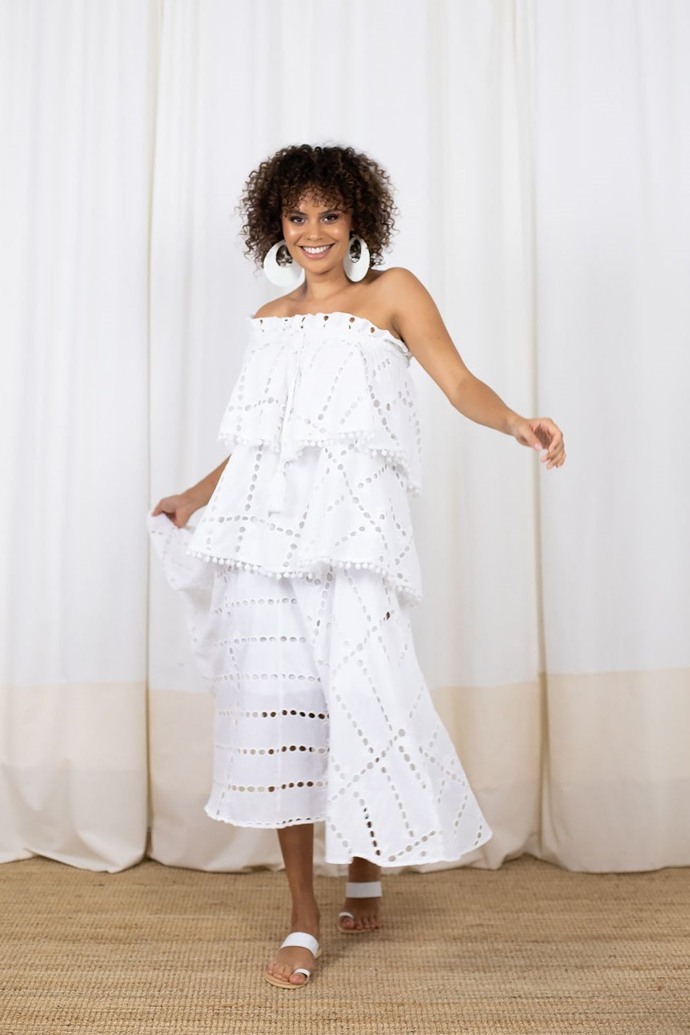 3 Tier White Maxi Dress - Heidy