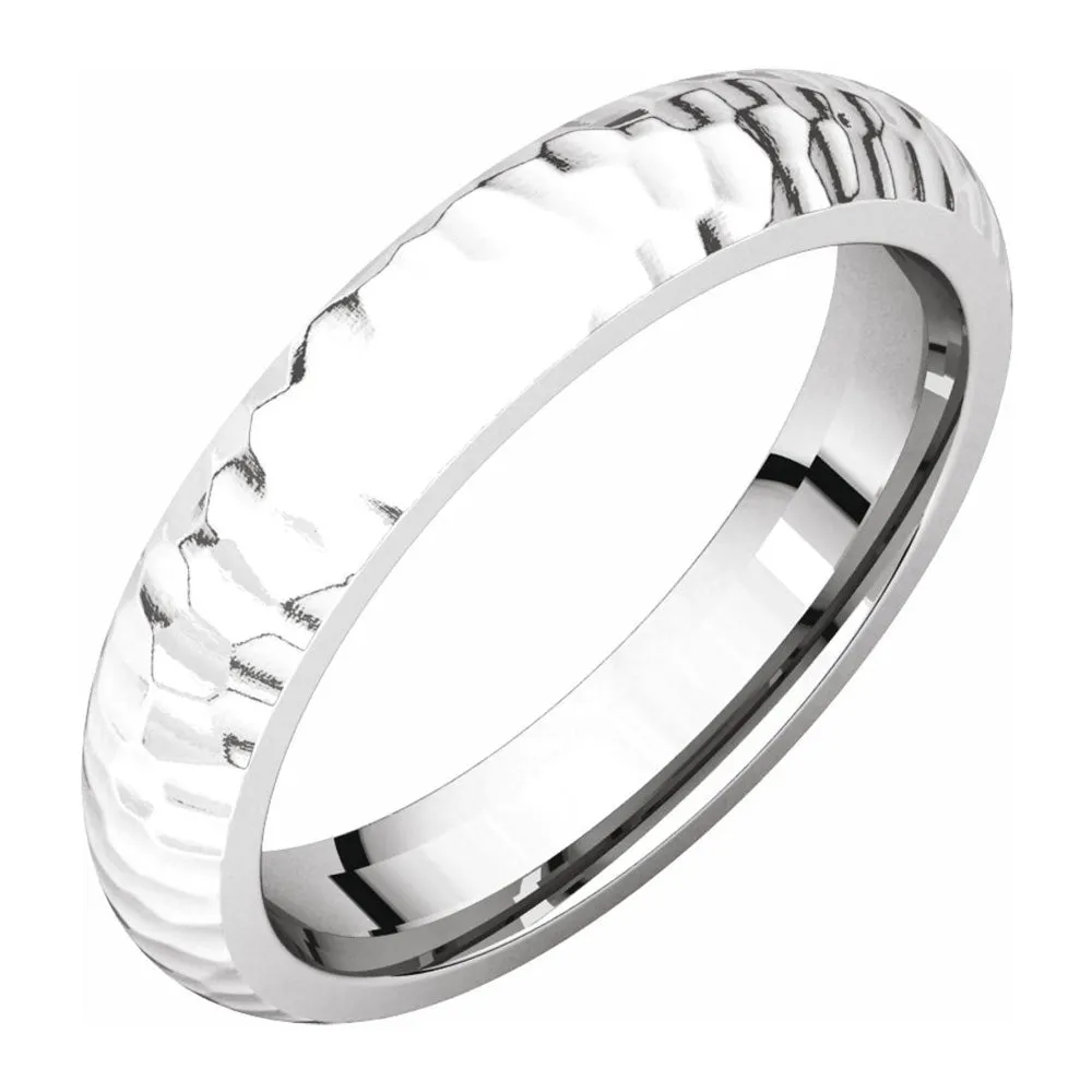 14K White Gold Hammered Comfort Fit Band 4mm