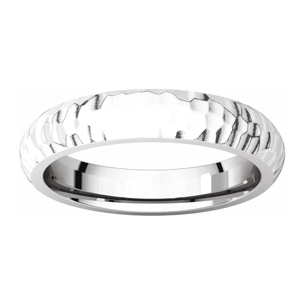 14K White Gold Hammered Comfort Fit Band 4mm