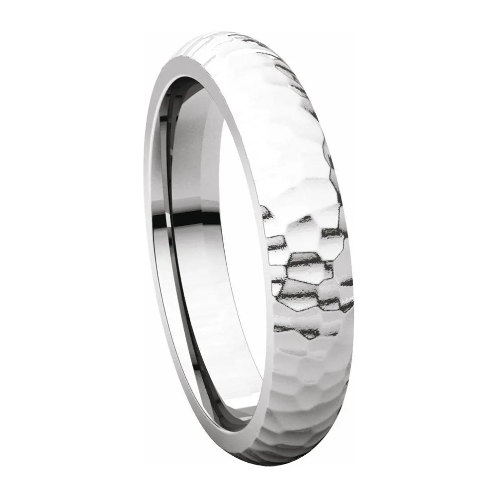 14K White Gold Hammered Comfort Fit Band 4mm