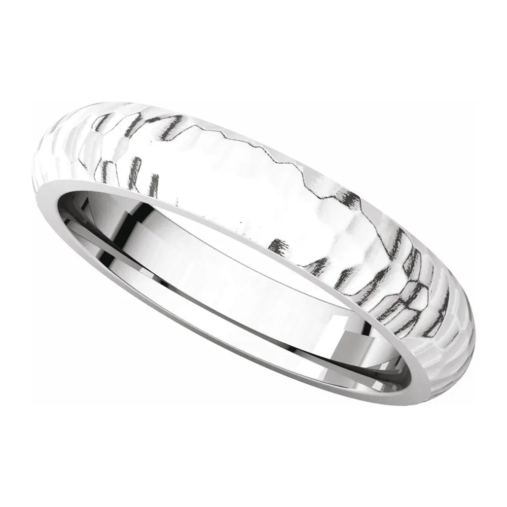 14K White Gold Hammered Comfort Fit Band 4mm