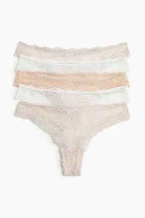 5-Pack Lace Brazilian Briefs - Low Waist - Dusty Pink White Light Apricot Ladies H&M GB