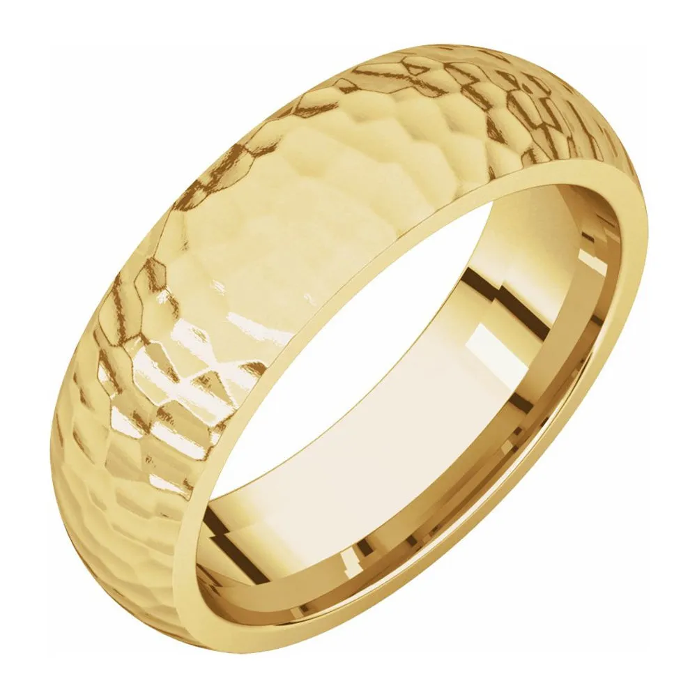 14K Yellow Gold Hammered Comfort Fit Band 6mm