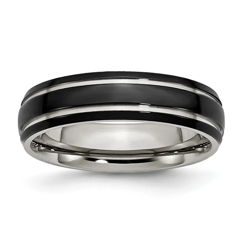 6mm Black Plated Stainless Steel Grooved Comfort Fit Band