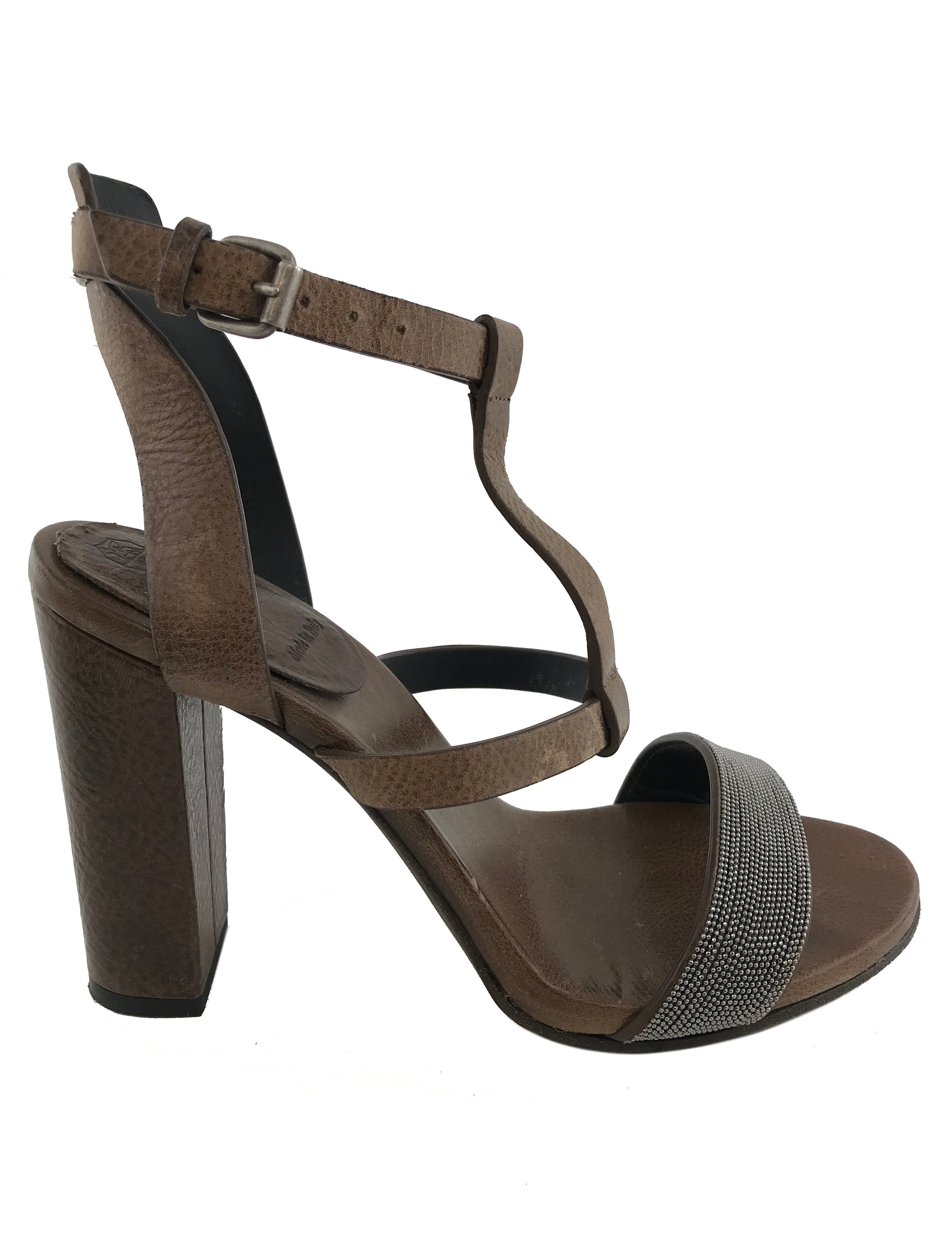 8 Brunello Cucinelli Monili T-Strap Sandals Size