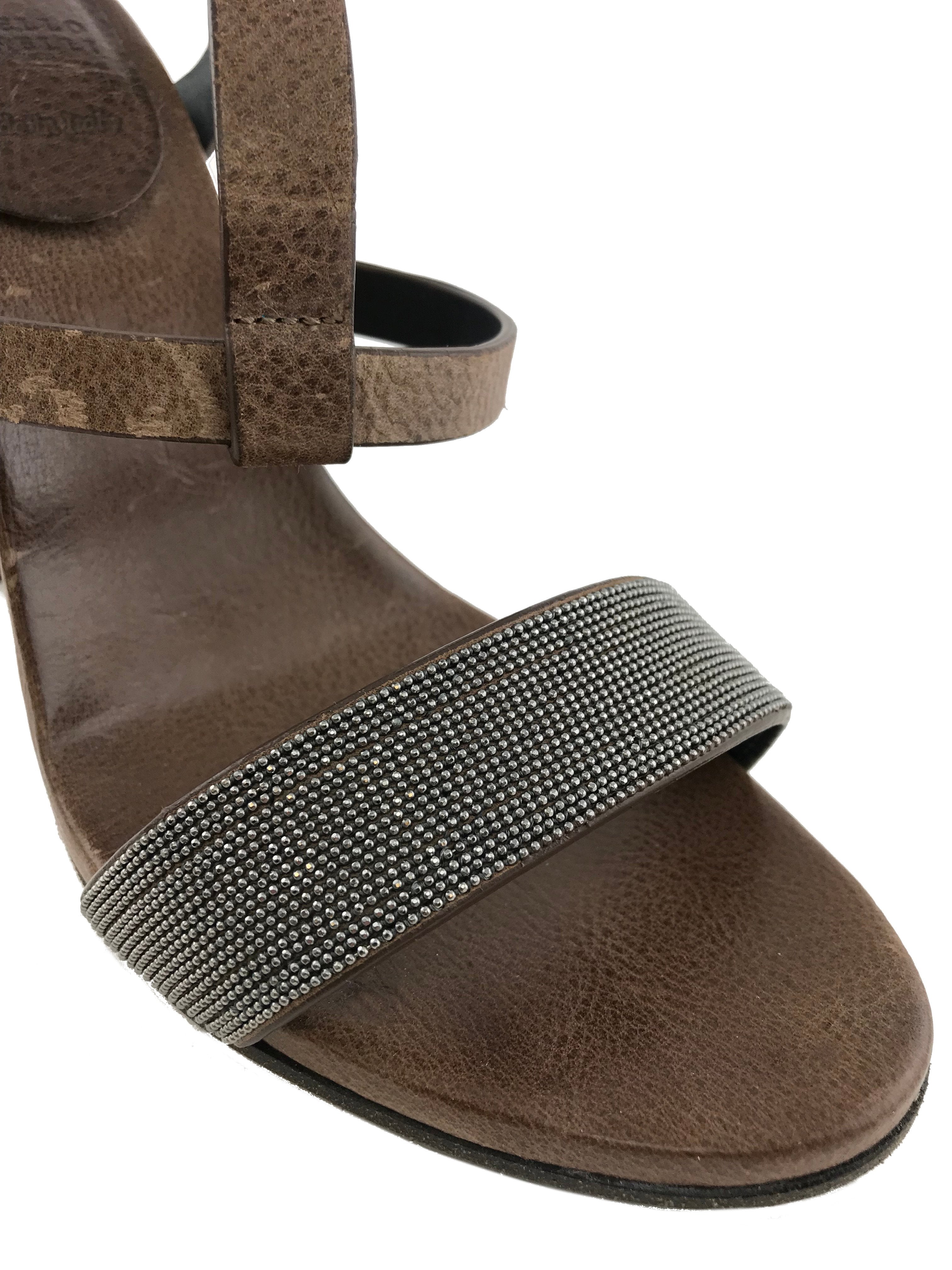 8 Brunello Cucinelli Monili T-Strap Sandals Size