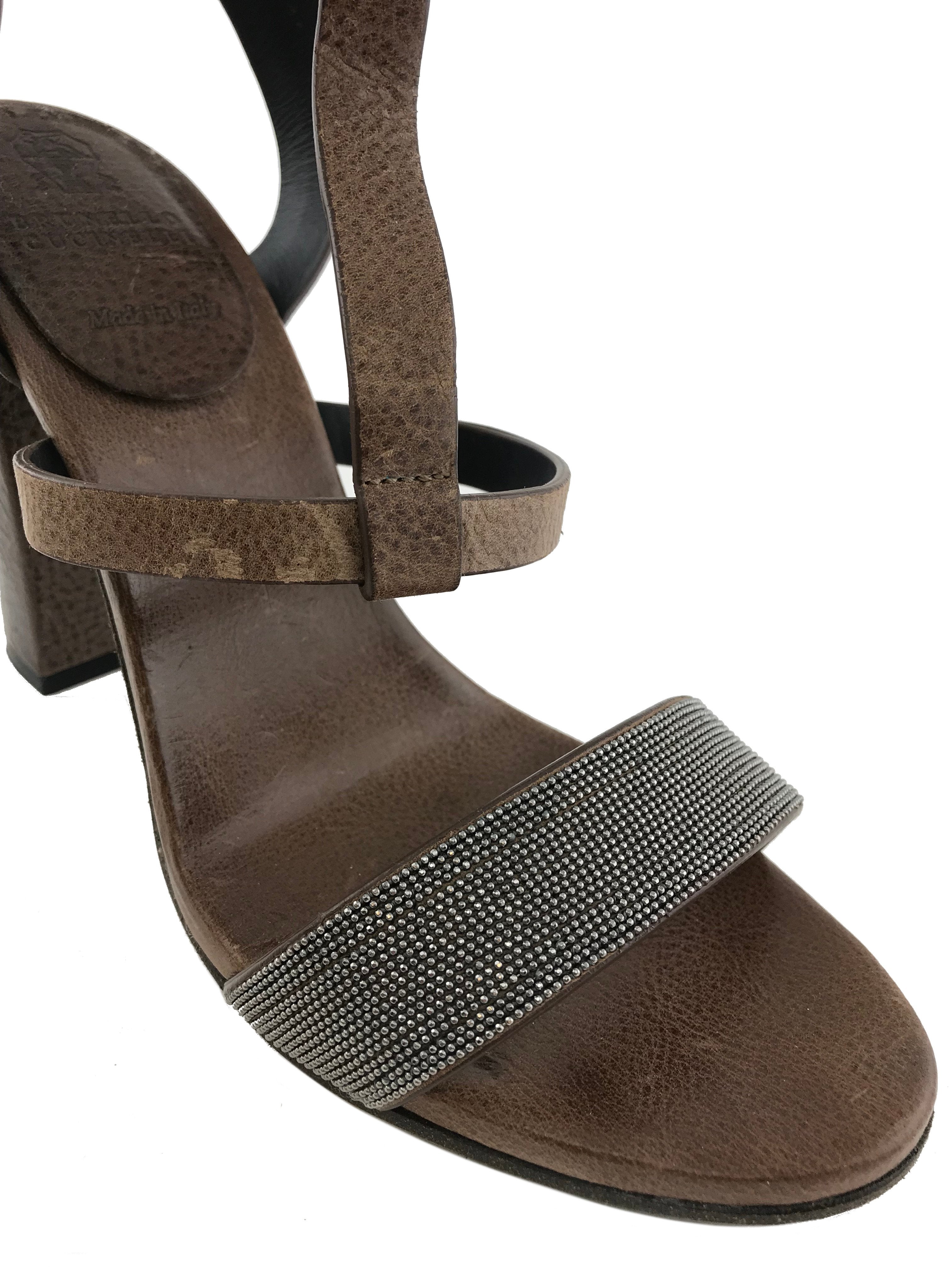 8 Brunello Cucinelli Monili T-Strap Sandals Size