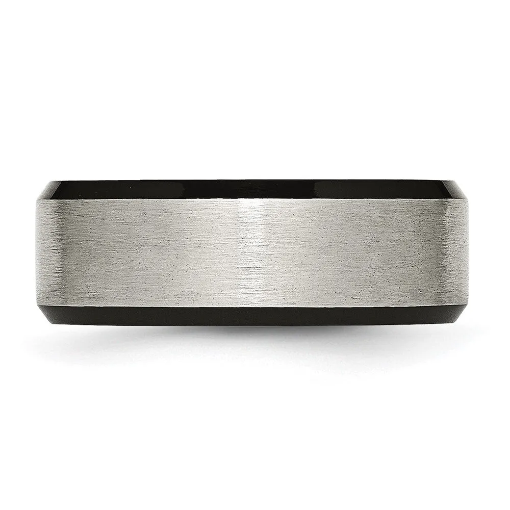 Titanium Brushed & Black Plated Beveled Edge Comfort Fit Band 8mm