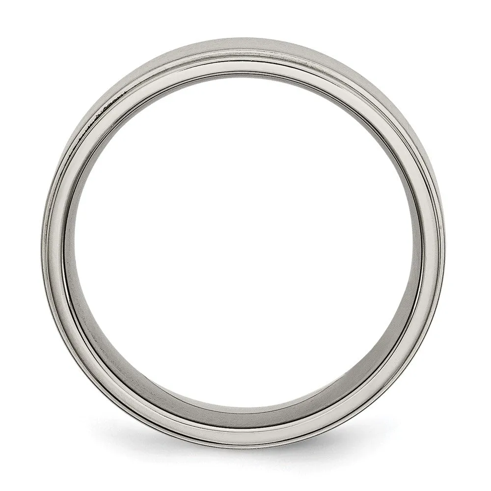 8mm Titanium Brushed Polished Ridged Comfort Fit Band