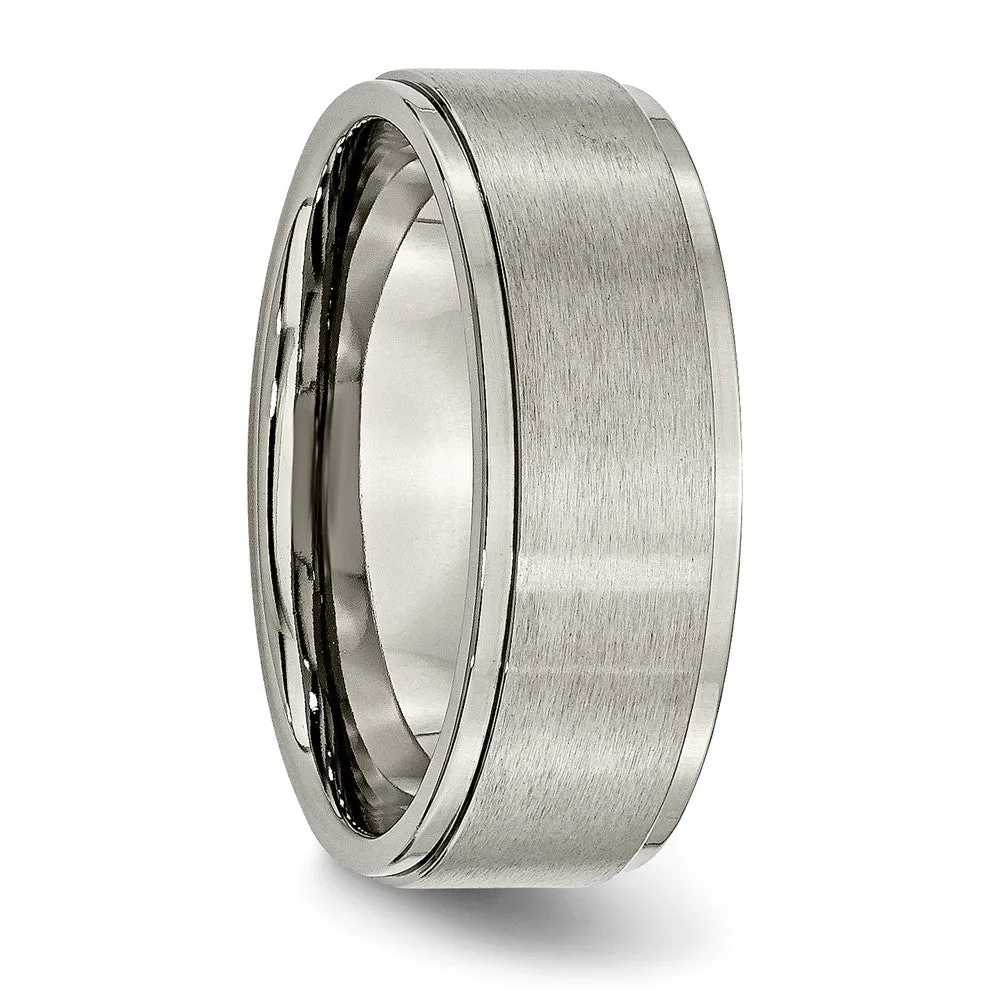 8mm Titanium Brushed Polished Ridged Comfort Fit Band