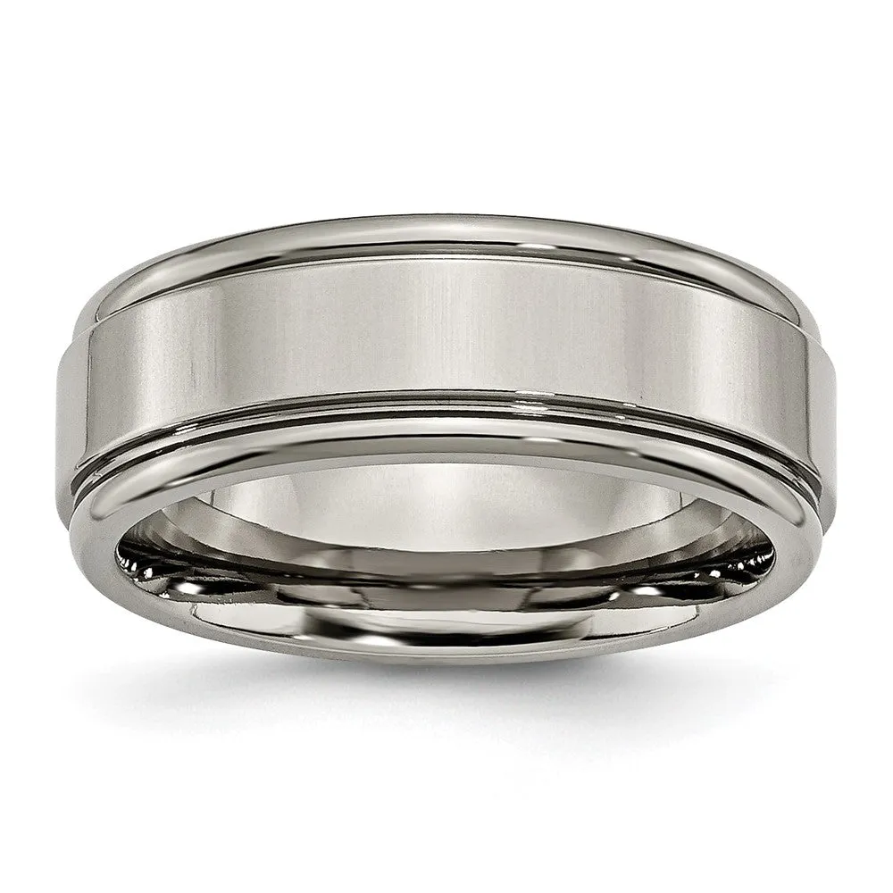 8mm Titanium Polished Grooved Comfort Fit Band