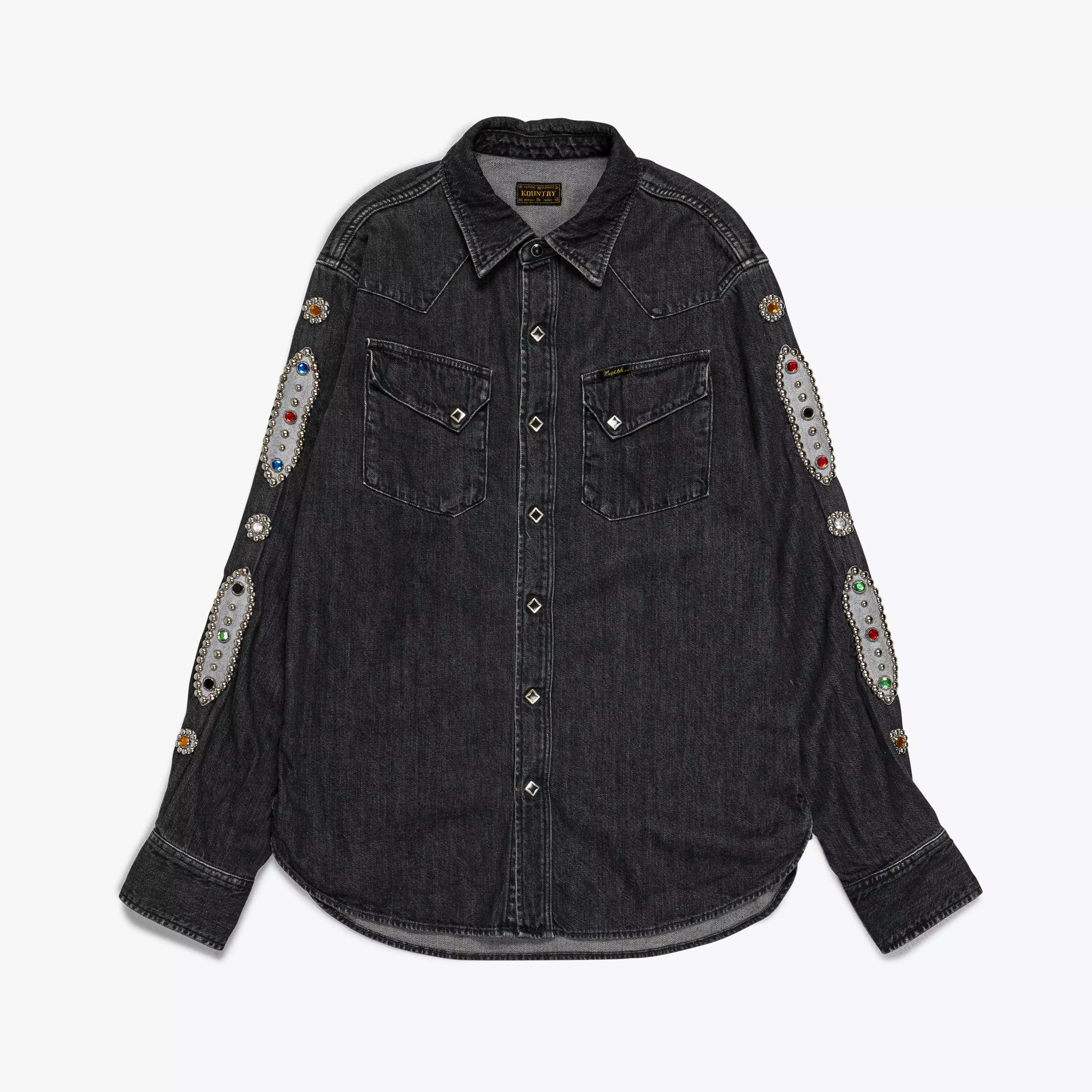 8oz Black Denim Western Shirt (STUDS) - Black