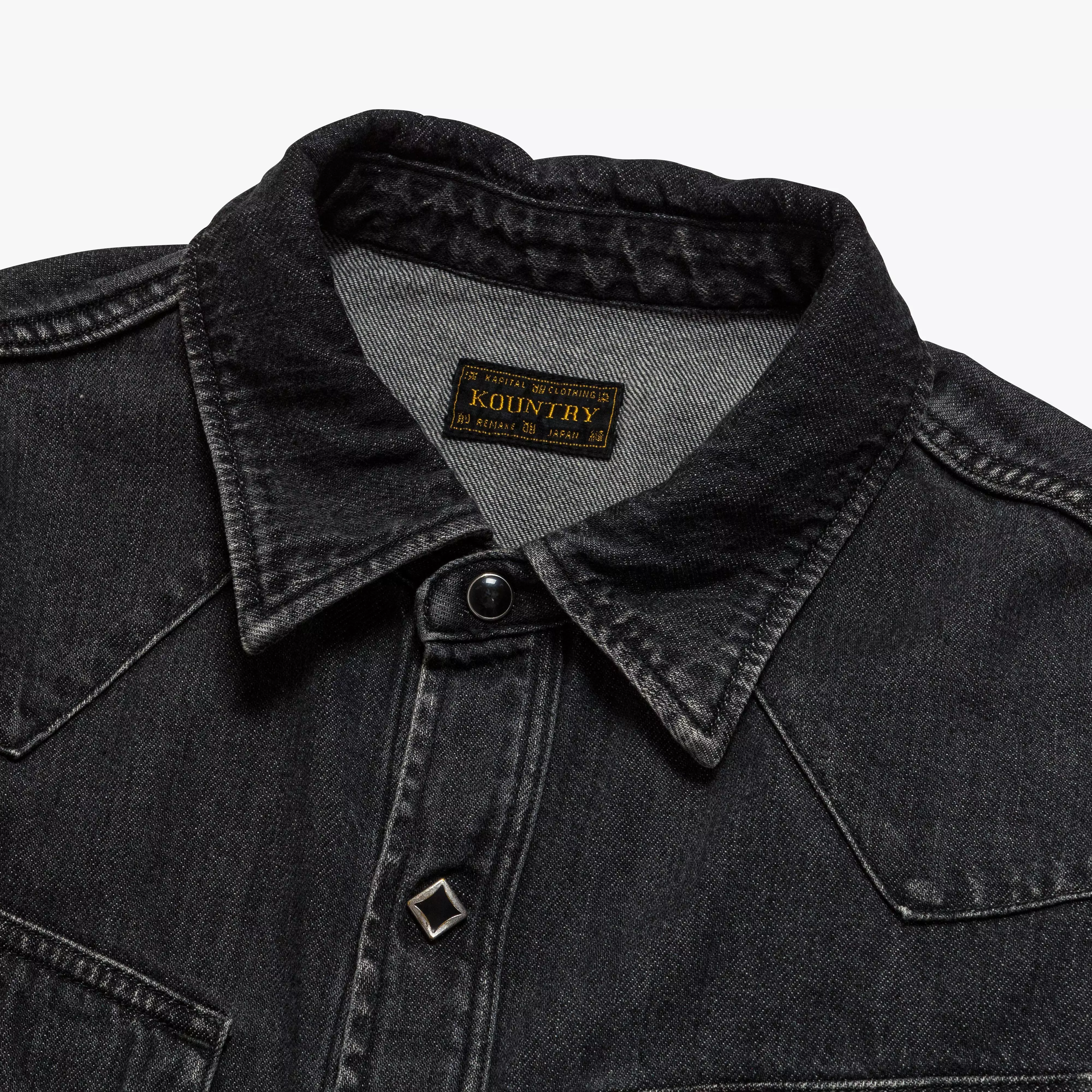 8oz Black Denim Western Shirt (STUDS) - Black