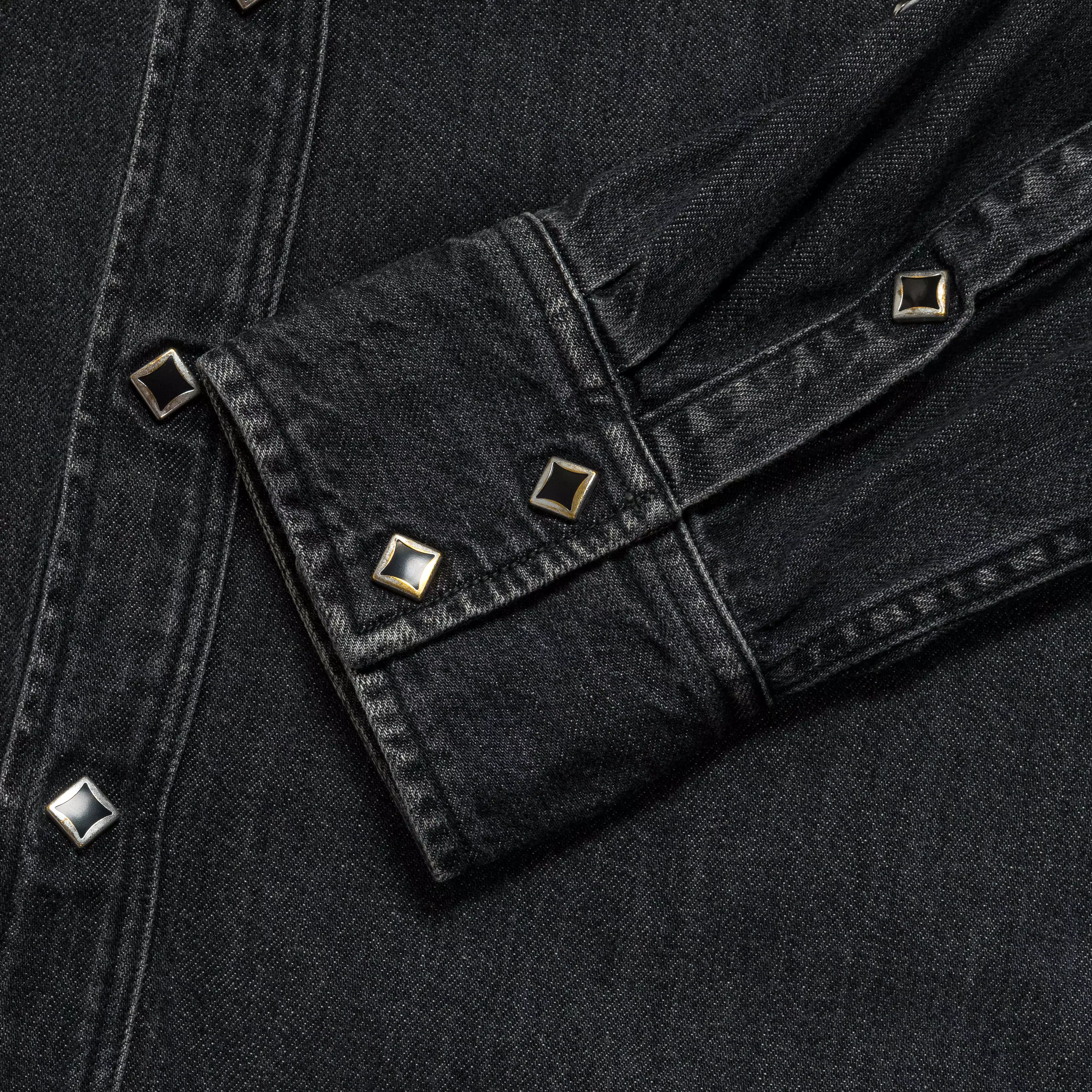 8oz Black Denim Western Shirt (STUDS) - Black