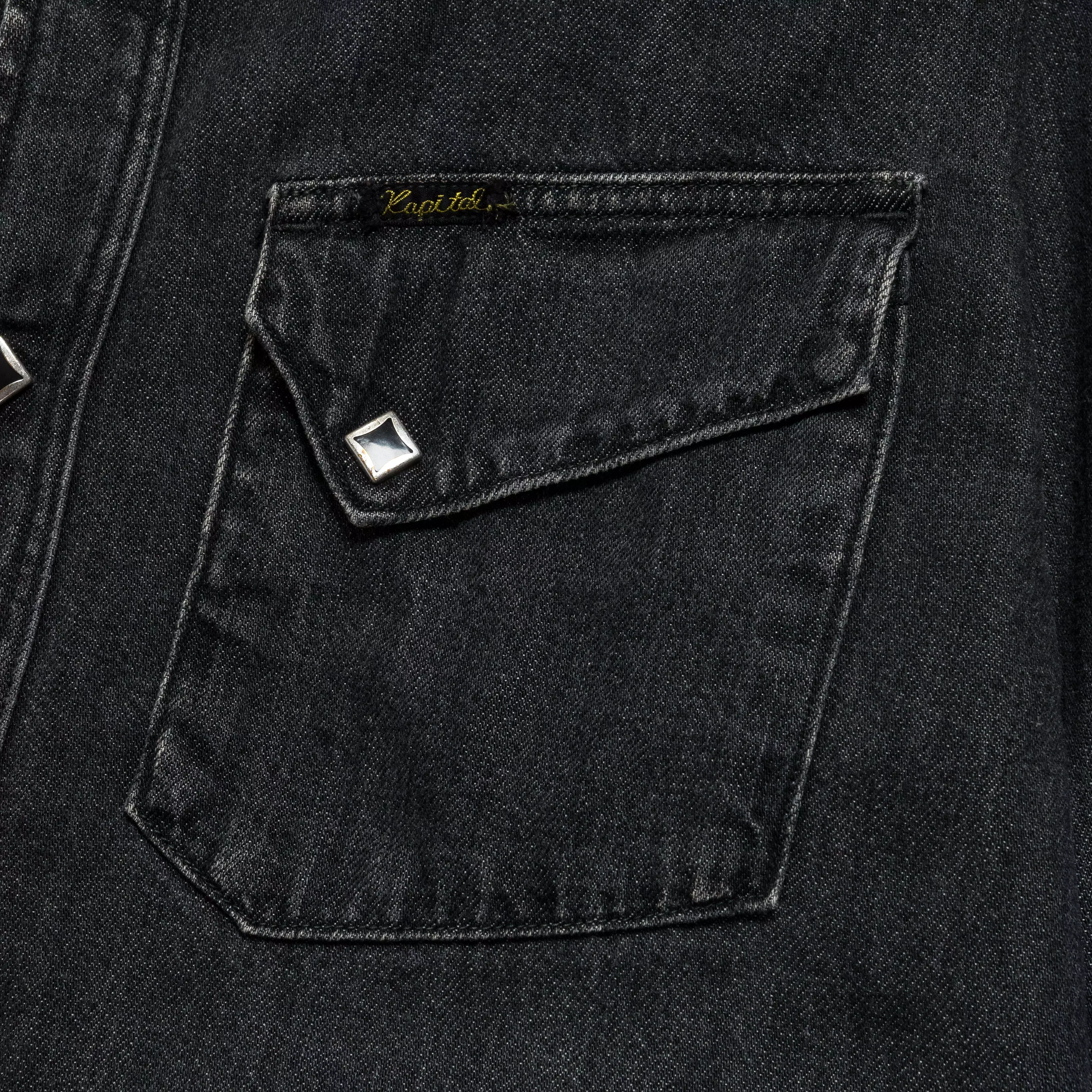 8oz Black Denim Western Shirt (STUDS) - Black