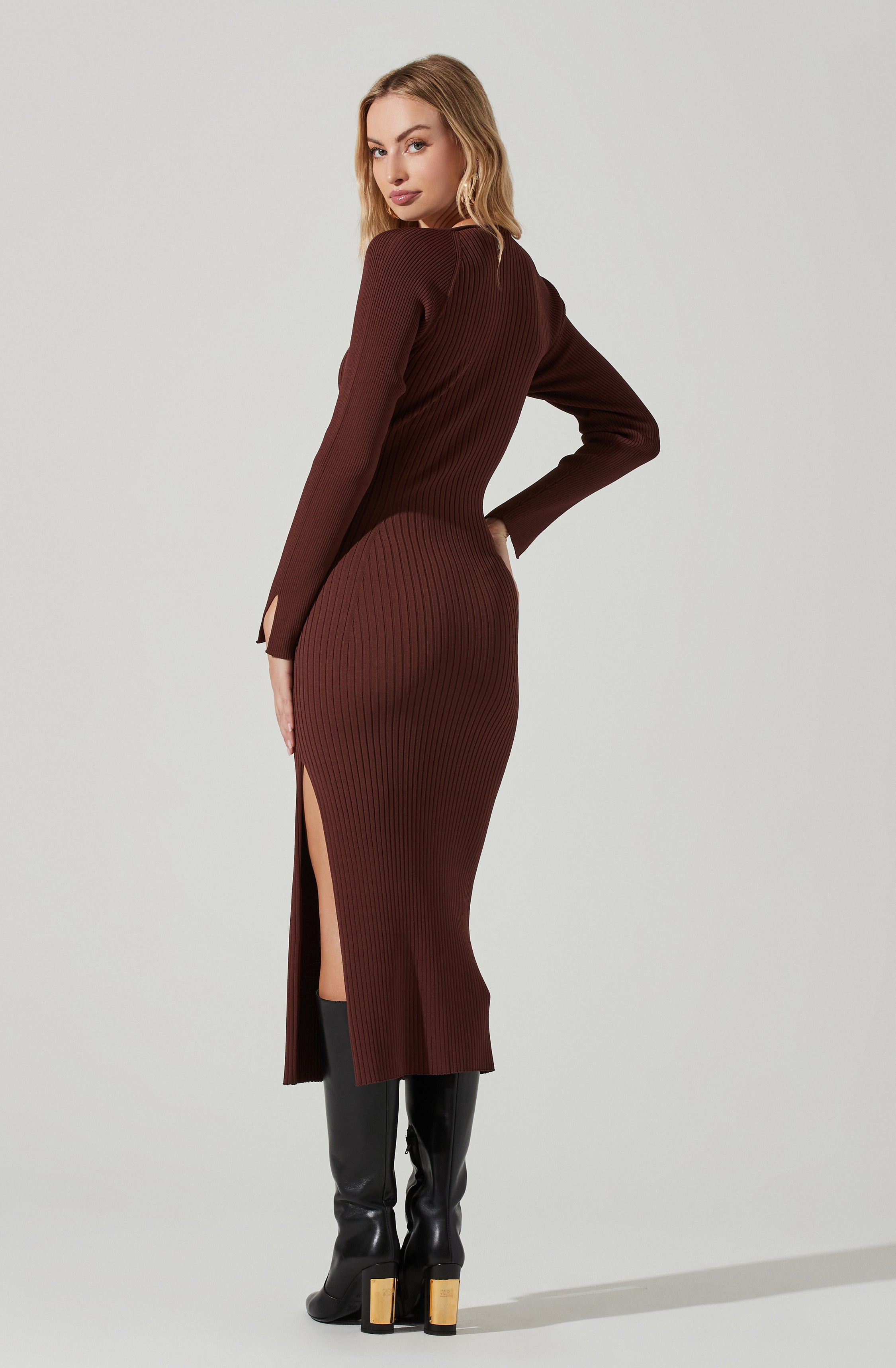 Abella Long Sleeve Cutout Midi Dress