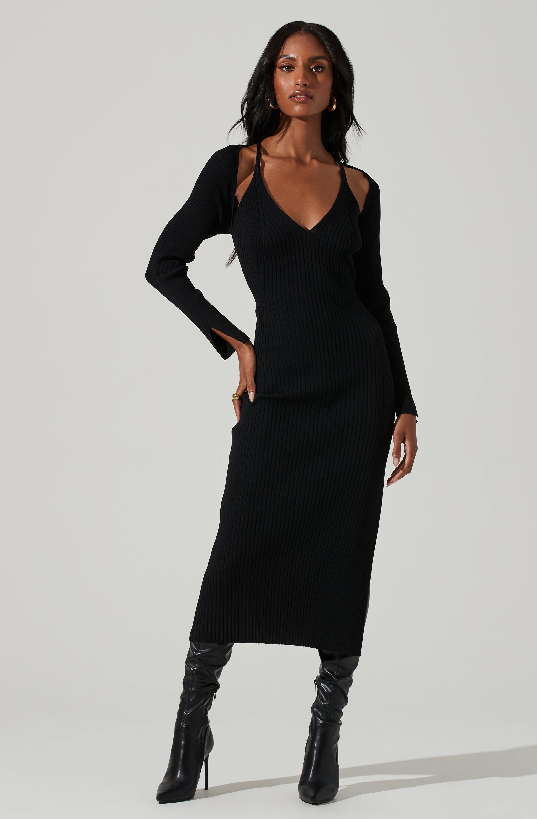 Abella Long Sleeve Cutout Midi Dress