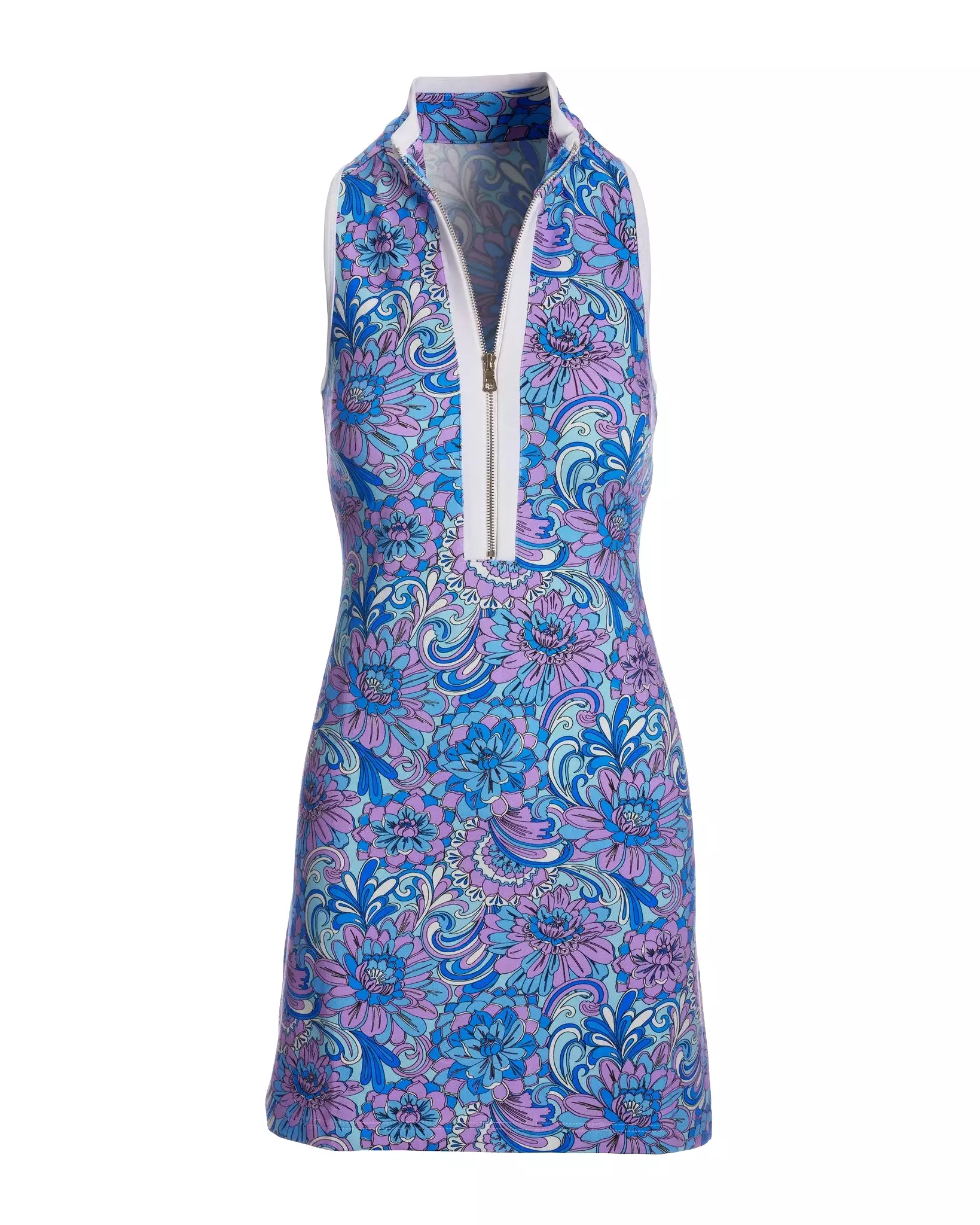 Abstract Floral Sleeveless Dress - Blue