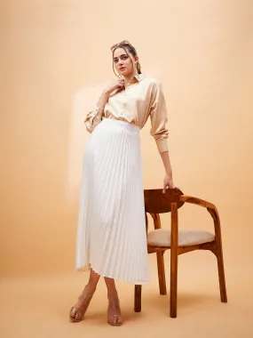 Accordion Pleated Belted Midi Skirt for Women in White