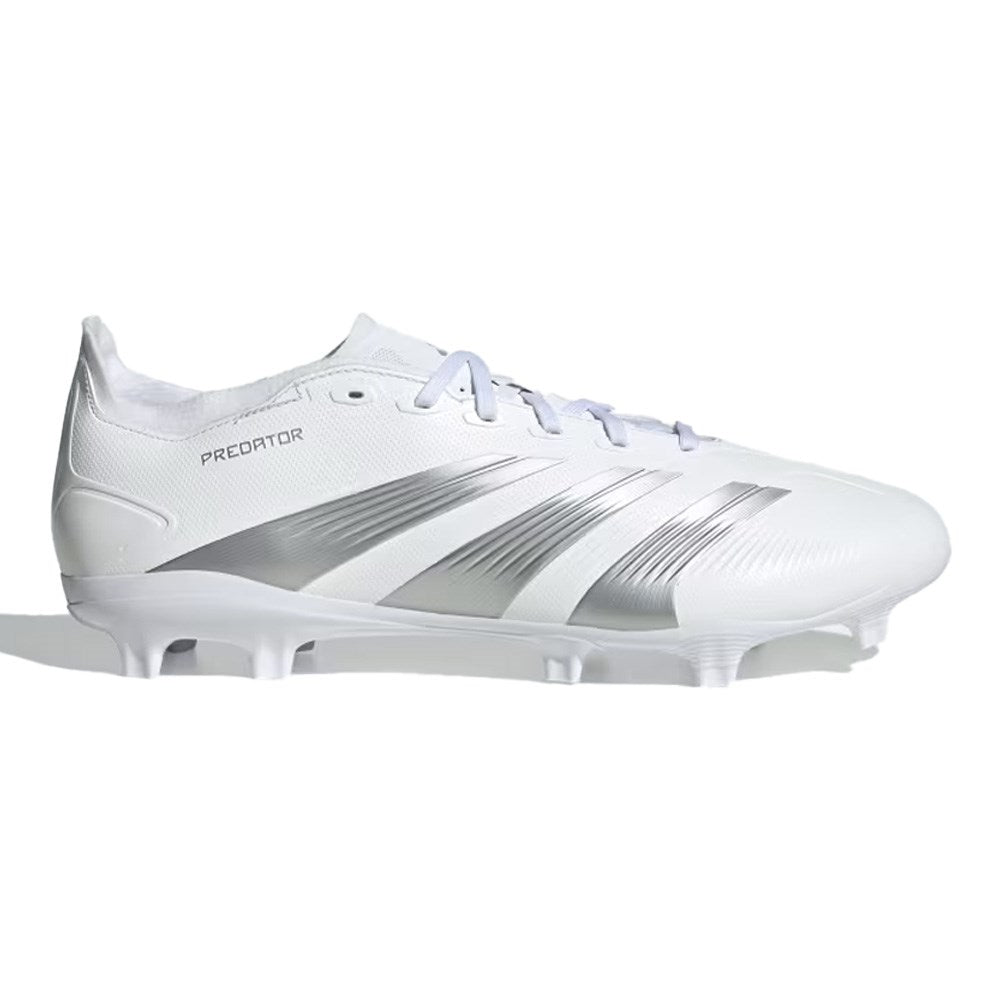 Adidas Predator 24 League Low FG Football Boots - White, Metallic Silver, Grey.