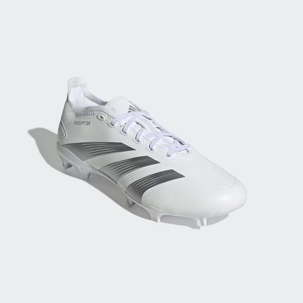 Adidas Predator 24 League Low FG Football Boots - White, Metallic Silver, Grey.