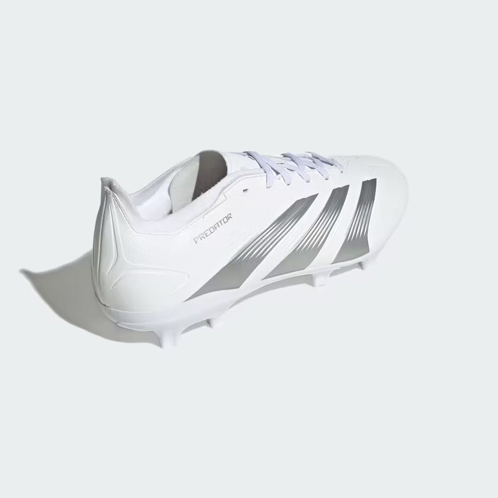 Adidas Predator 24 League Low FG Football Boots - White, Metallic Silver, Grey.