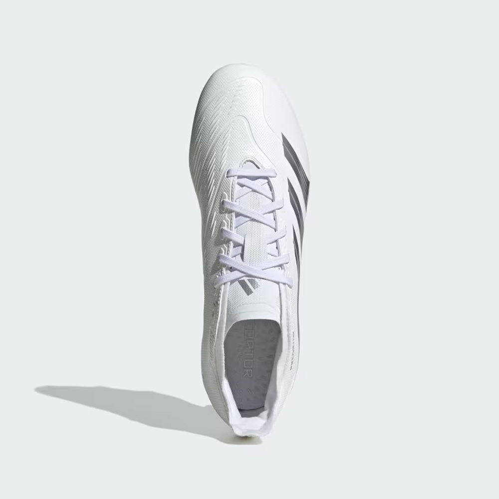 Adidas Predator 24 League Low FG Football Boots - White, Metallic Silver, Grey.