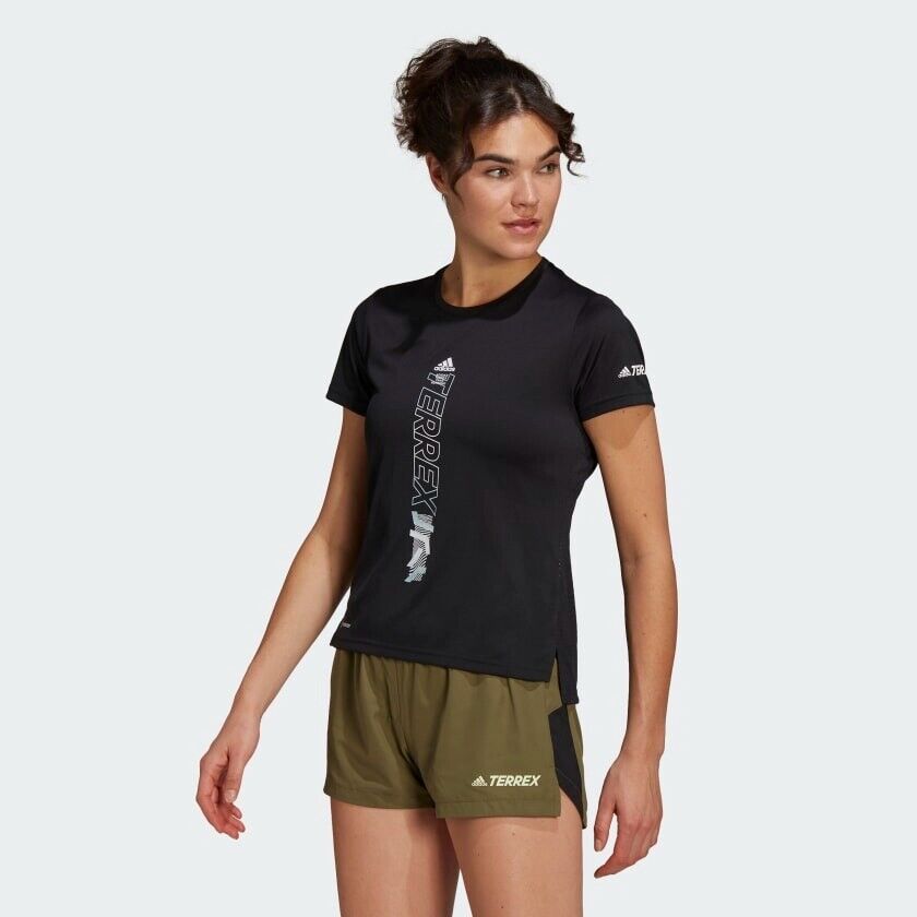 adidas Terrex Agravic Women's Trail Running T-Shirt Black Breathable Reflective