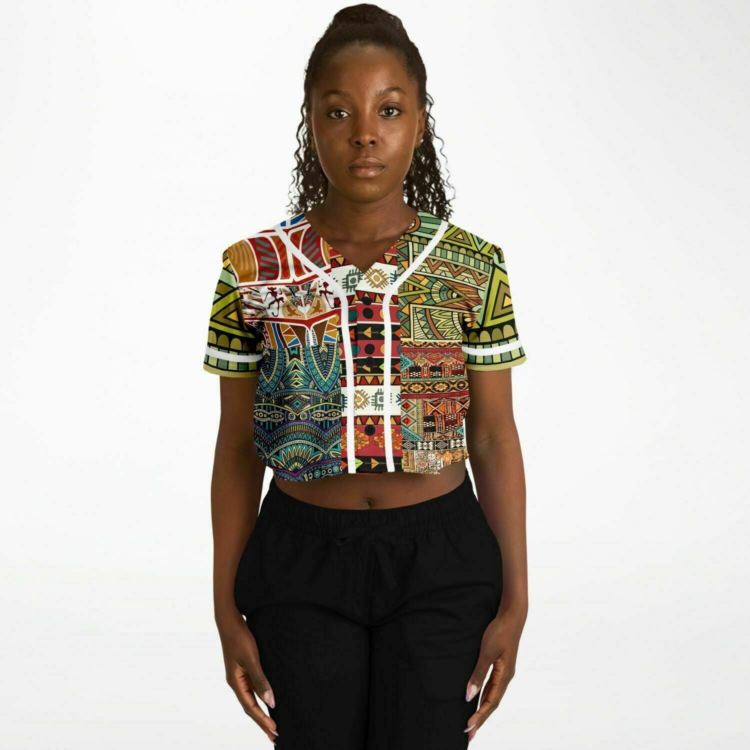 African Print Cropped Button Front Jersey - Mother Lode