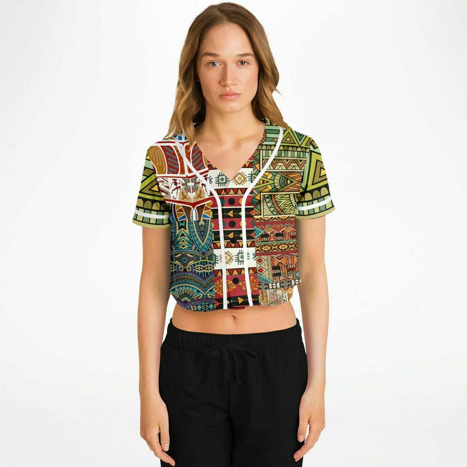 African Print Cropped Button Front Jersey - Mother Lode