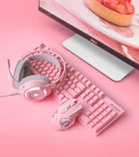 Ajazz Pink Sakura Mechanical Keyboard, Mouse, and Headphone