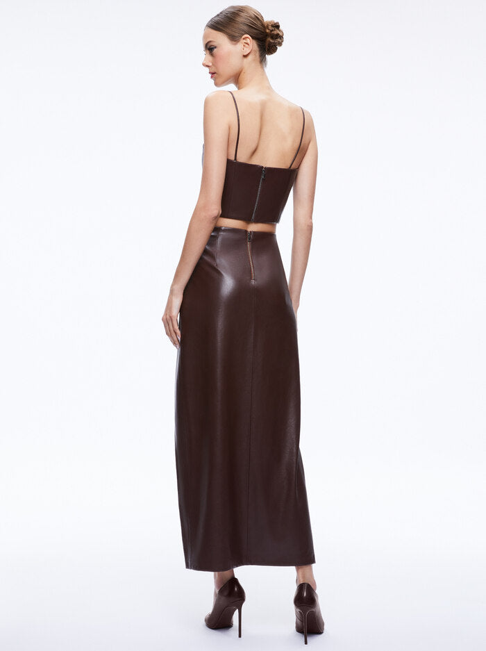 Alice & Olivia Pearle Vegan Leather Bustier Top Toffee - Shop Now