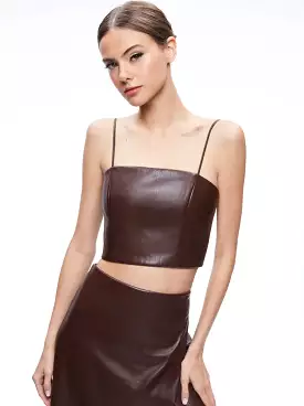 Alice & Olivia Pearle Vegan Leather Bustier Top Toffee - Shop Now