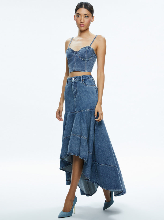 Alice and Olivia Natacha Spaghetti Strap Bustier in Brooklyn Blue.