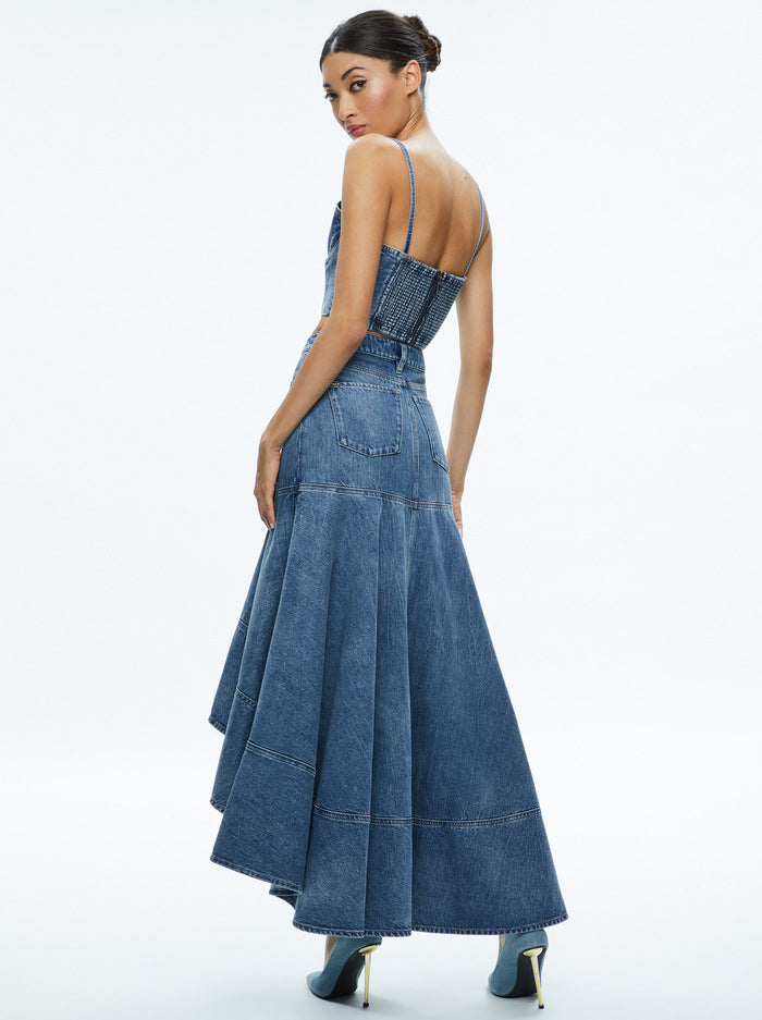 Alice and Olivia Natacha Spaghetti Strap Bustier in Brooklyn Blue.