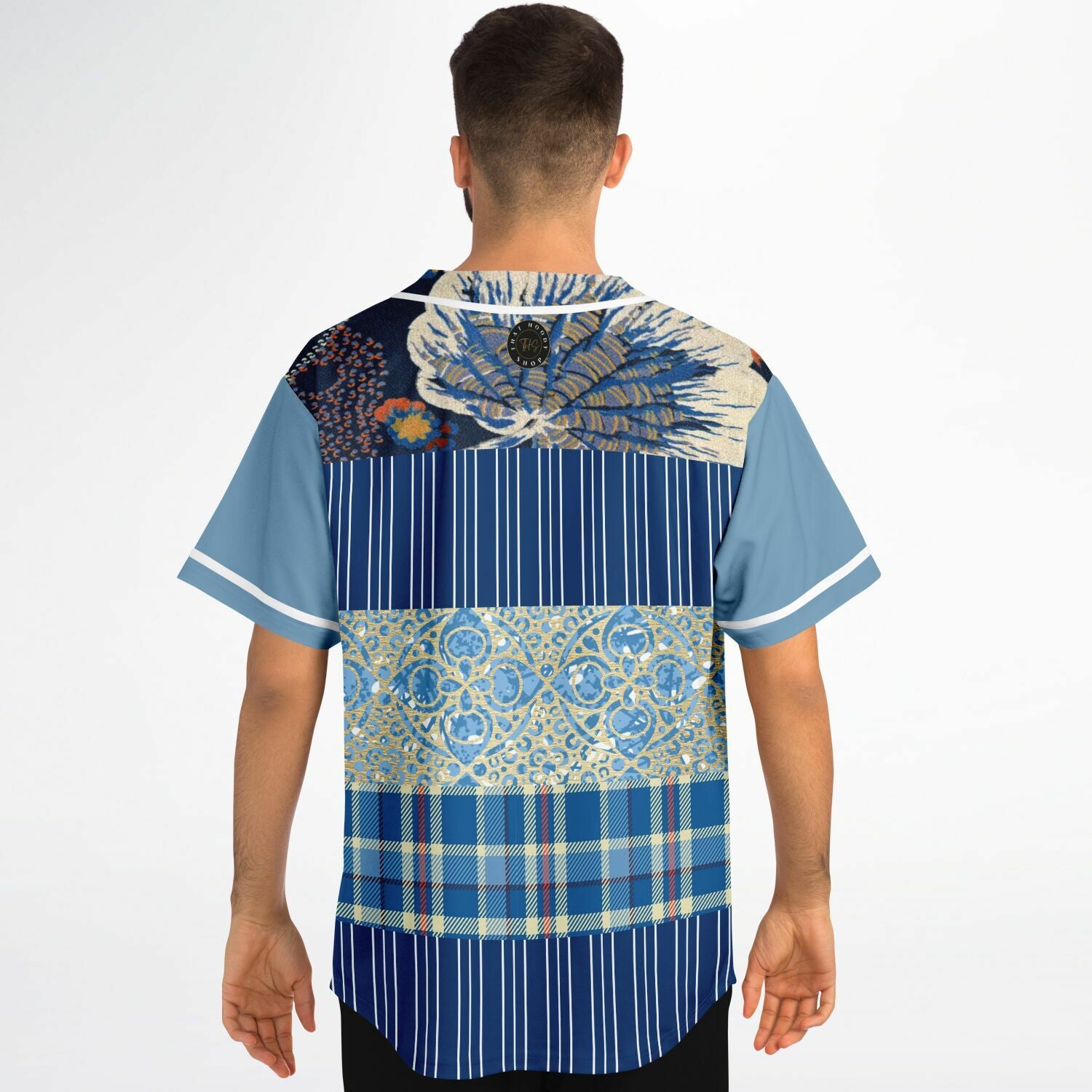 Andromeda Blue Patchwork Button Front Jersey