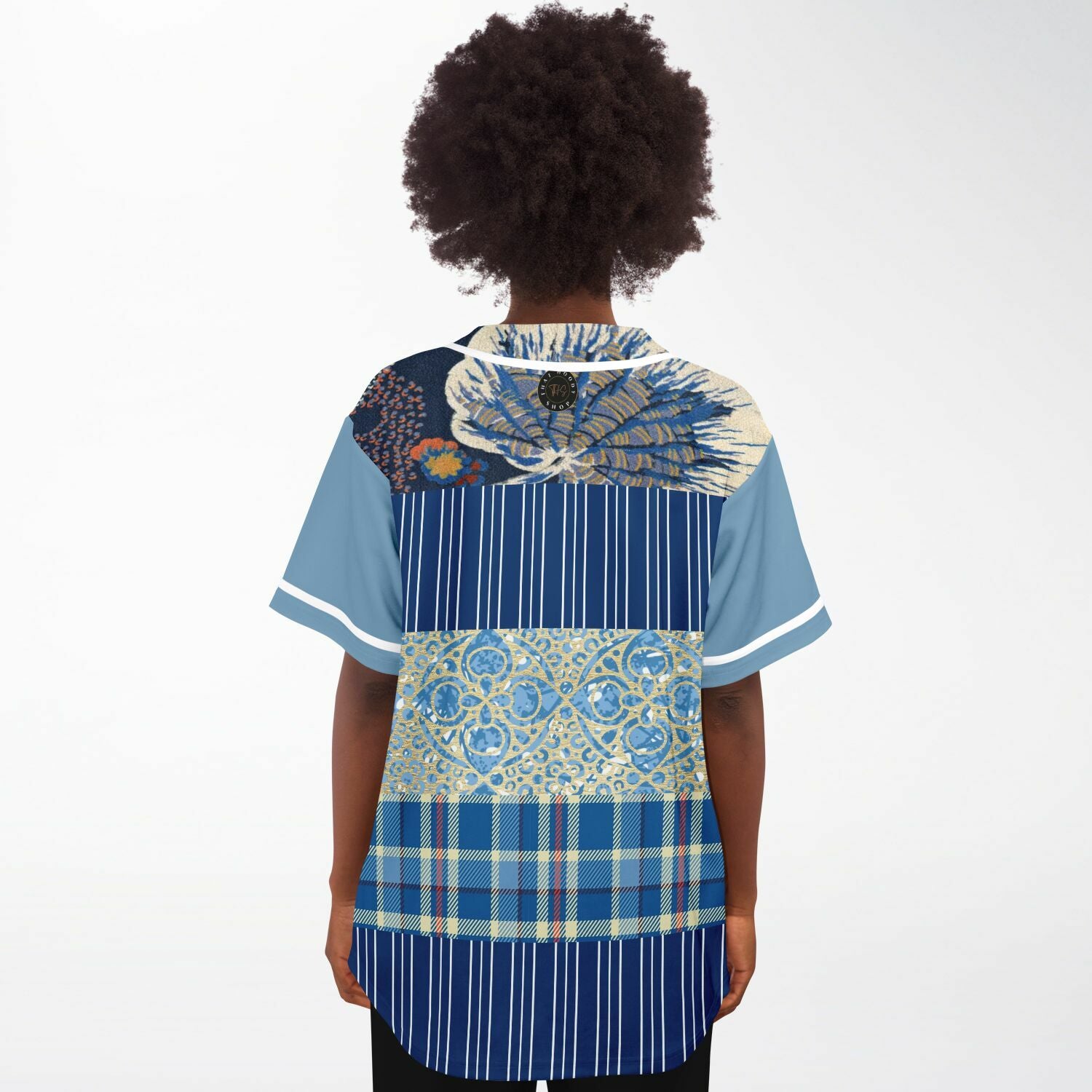 Andromeda Blue Patchwork Button Front Jersey