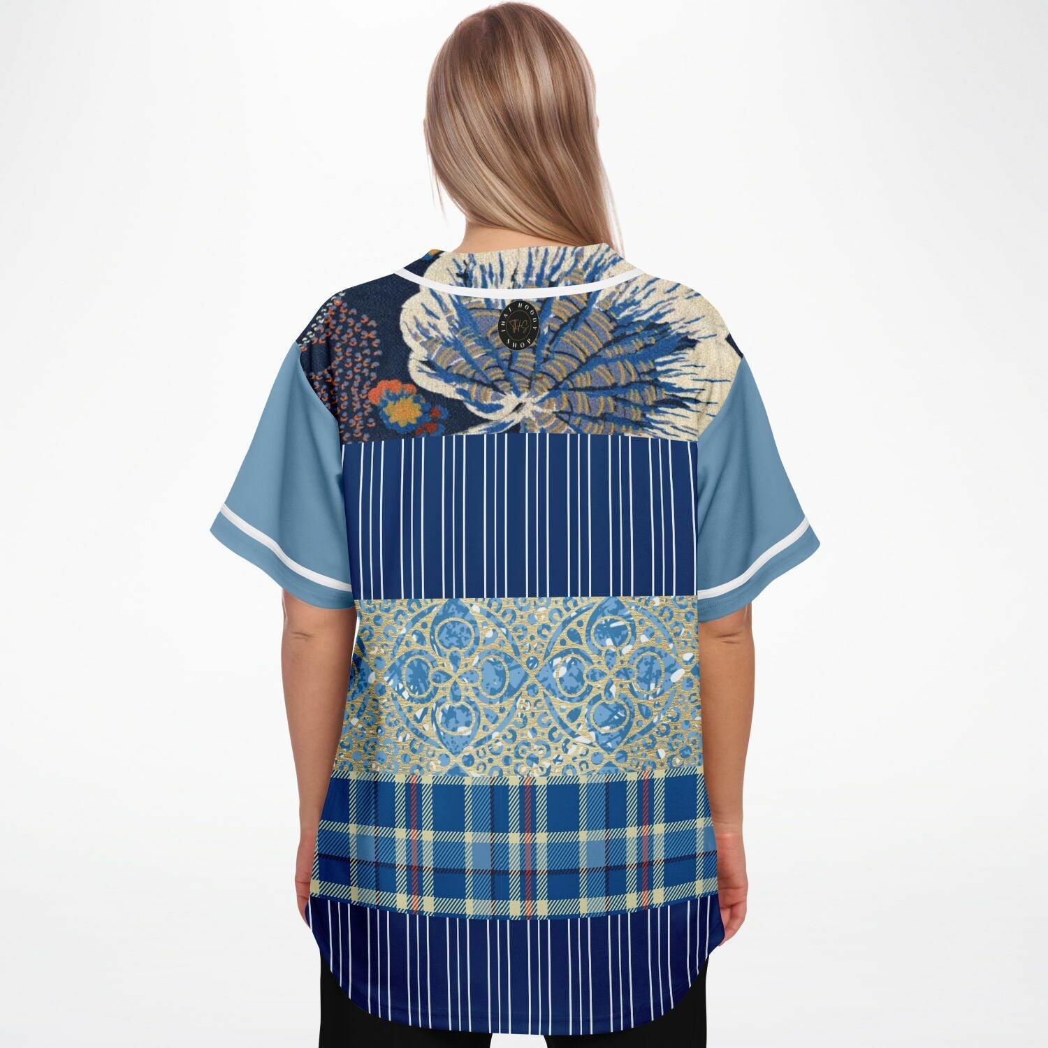 Andromeda Blue Patchwork Button Front Jersey