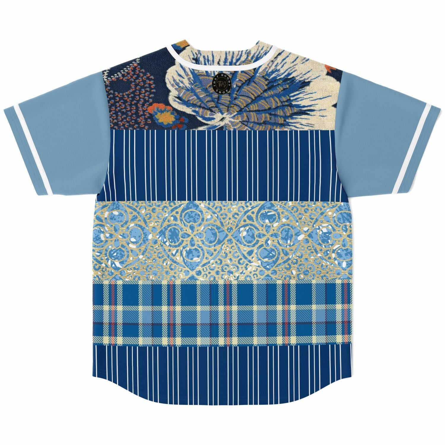 Andromeda Blue Patchwork Button Front Jersey