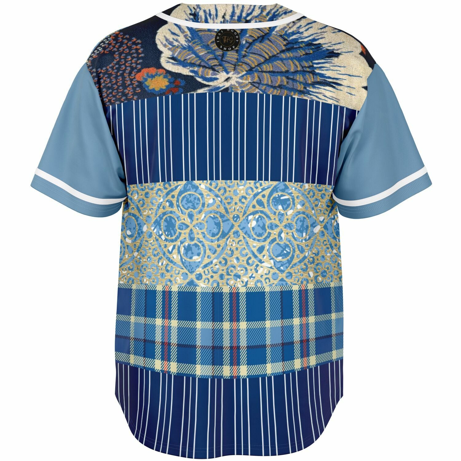 Andromeda Blue Patchwork Button Front Jersey