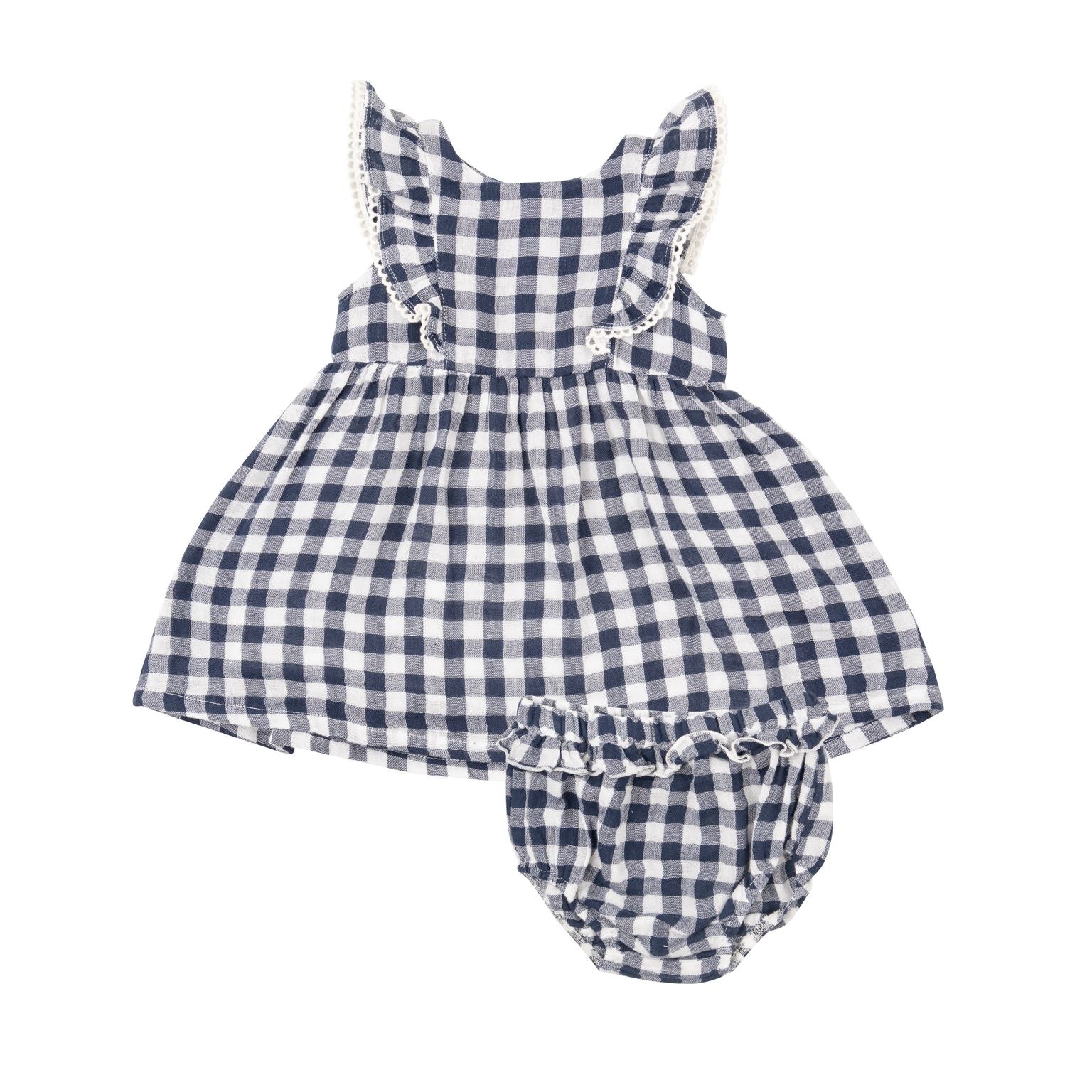 Angel Dear Navy Gingham Ruffle Dress