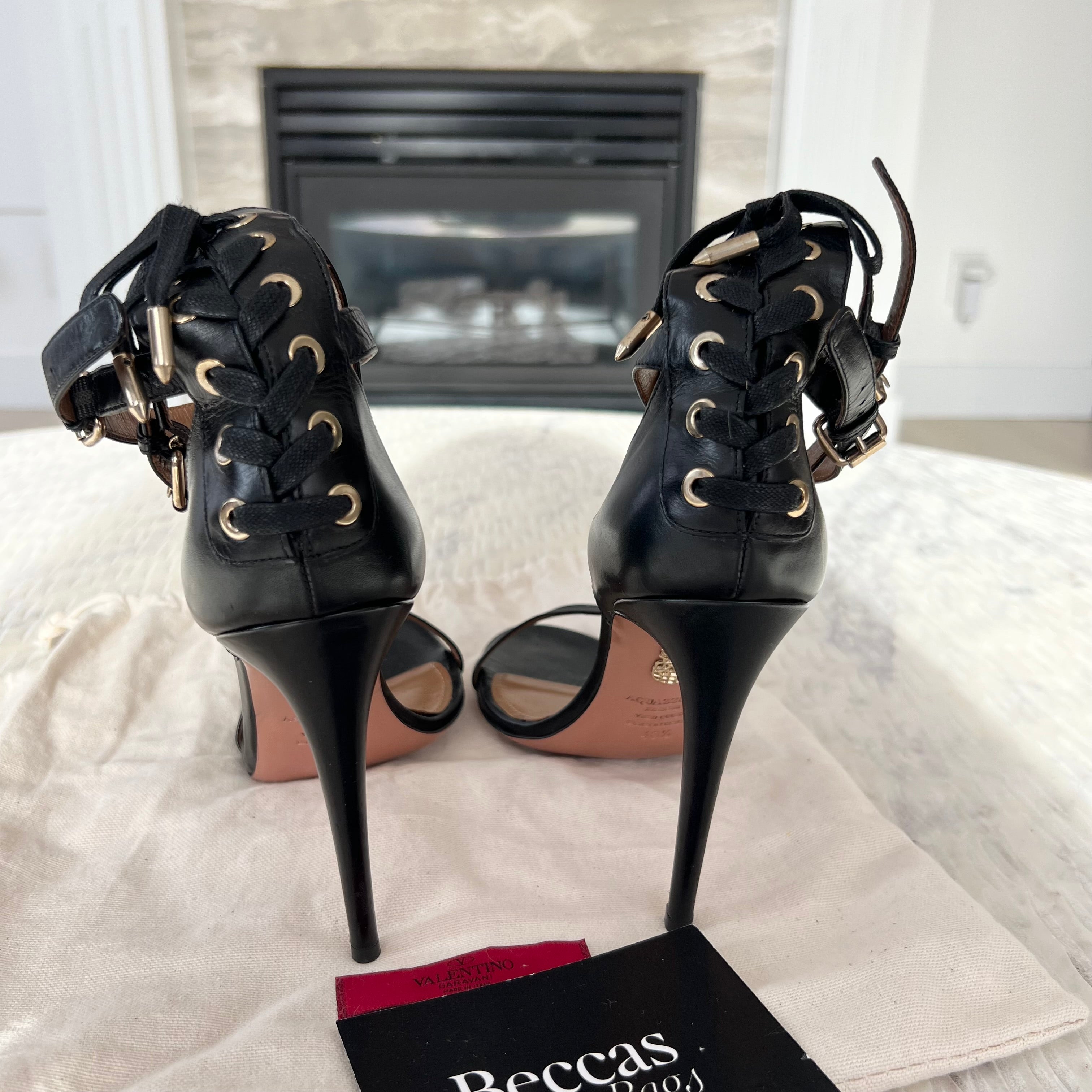 Aquazzura Black Leather Pina Colada Double Strap Sandals - Size 40.5