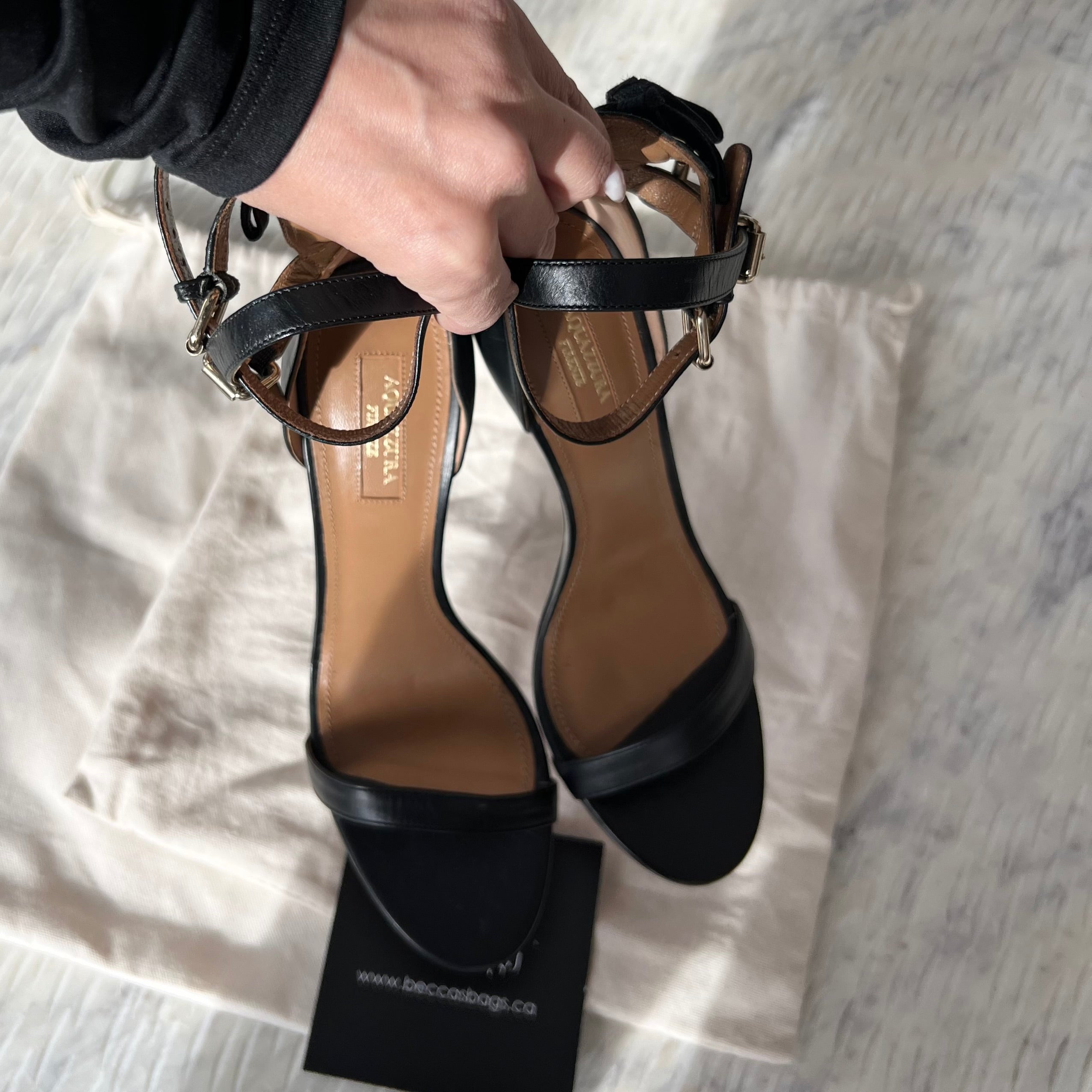 Aquazzura Black Leather Pina Colada Double Strap Sandals - Size 40.5