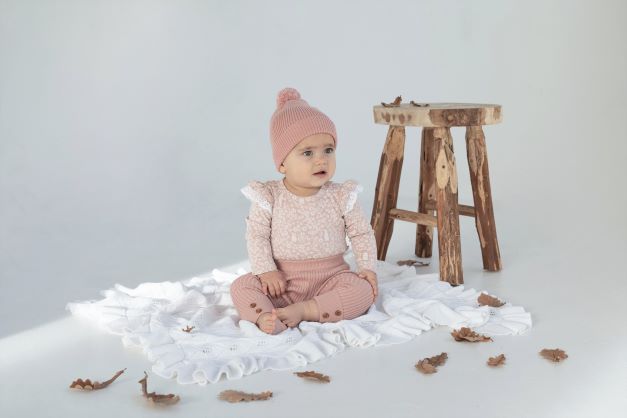 Aster & Oak Rose Knit Beanie - Organic Cotton Baby Beanie Hat with Rose Design