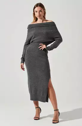 Astr the Label Cora Off Shoulder Midi Sweater Dress Charcoal