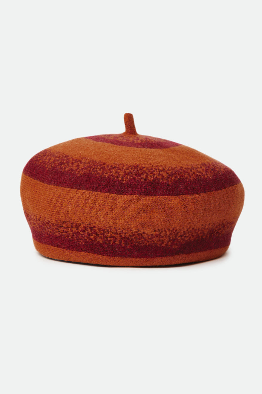 Audrey Beret - Dark Brick and Phoenix Orange Ombre Hat