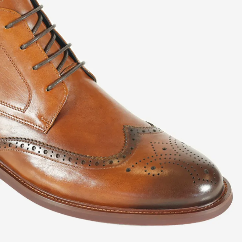 AZOR LA MODE Rimini Tan Leather Brogue Derby Boot