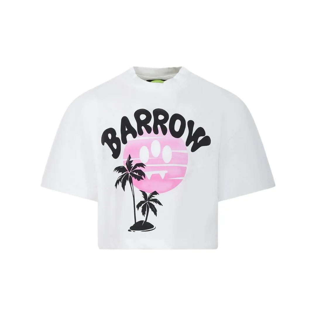 Barrow White Cropped T-Shirt with Palm Logo